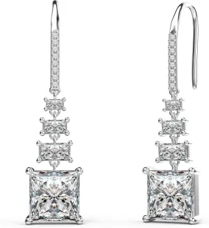18K White Gold Plated Sterling Silver Square Princess Cut Cubic Zirconia Drop Dangle Earrings for Women Hypoallergenic Statement Earrings Gifts for Women Mom