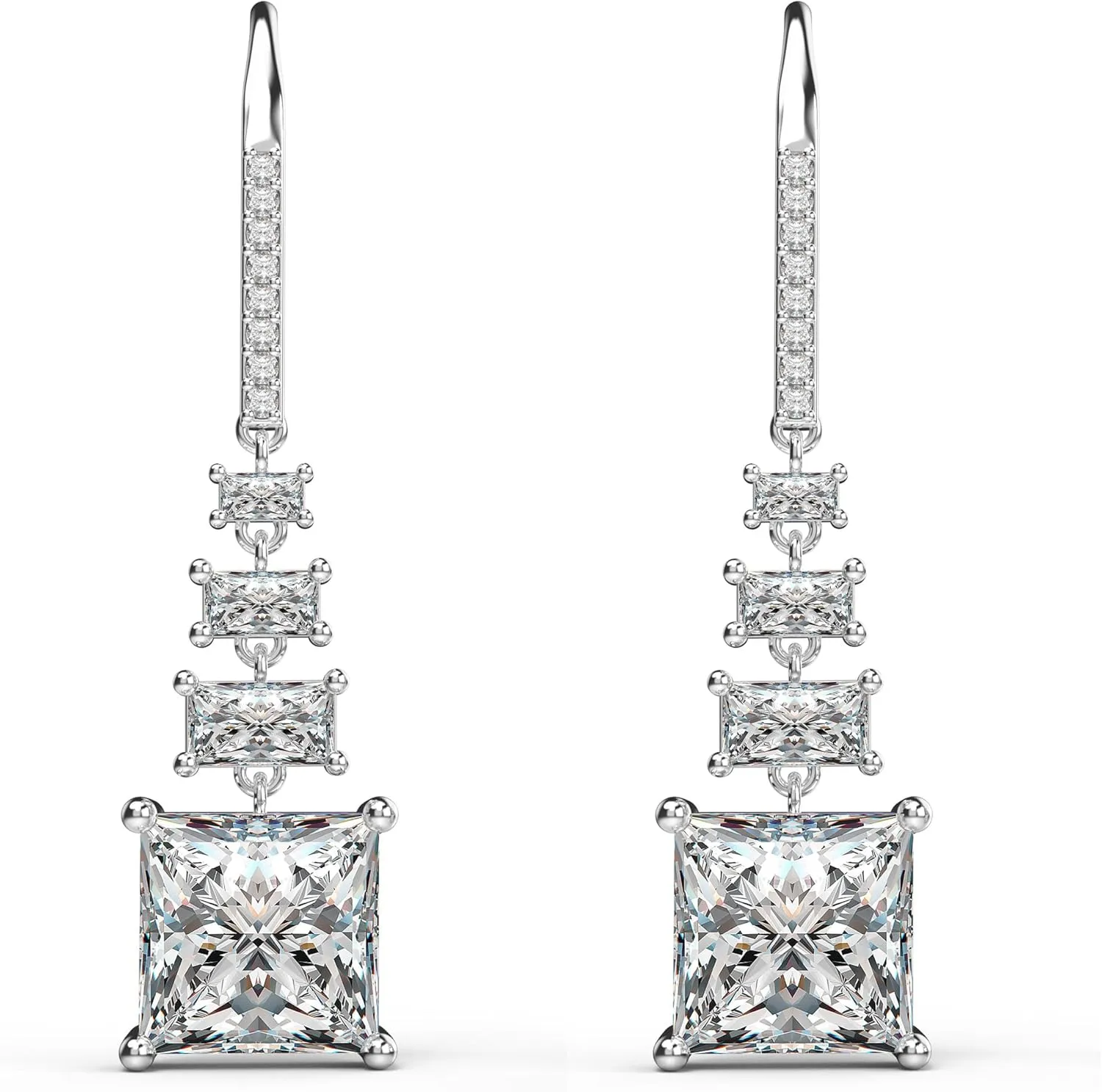 18K White Gold Plated Sterling Silver Square Princess Cut Cubic Zirconia Drop Dangle Earrings for Women Hypoallergenic Statement Earrings Gifts for Women Mom