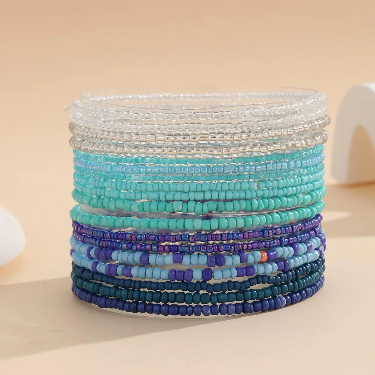 18Pcs Colorful Bohemia Seed Beaded Bracelets Handmade Adjustable Stackable Rainbow Beaded Stretch Bracelet Anket Multilayer Vaction Elastic Bracelet for Women Summer Beach Boho Jewelry Gifts