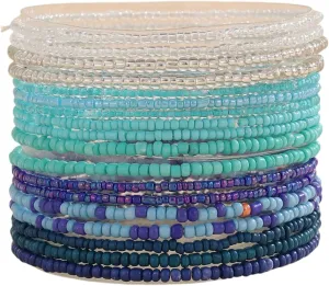 18Pcs Colorful Bohemia Seed Beaded Bracelets Handmade Adjustable Stackable Rainbow Beaded Stretch Bracelet Anket Multilayer Vaction Elastic Bracelet for Women Summer Beach Boho Jewelry Gifts