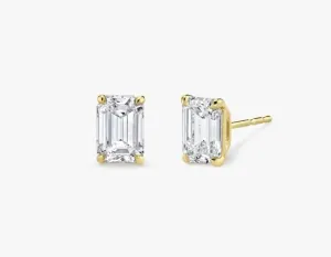 1.90 Ctw 14k Yellow Gold Finish Emerald Cut White Diamond Solitaire Stud Earrings