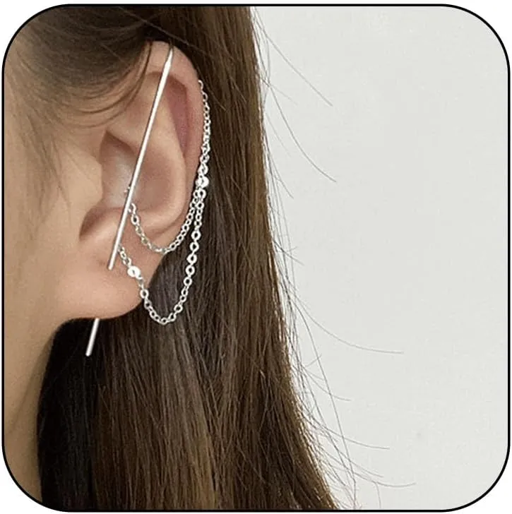 1Pcs Ear Crawler Earrings for Women Ear Cuff Earrings Helix Hook Earrings Ear Wrap Earrings Pearl Rhinestone Lightning Bolt Pierced Clip Earrings Trendy Jewelry for Women