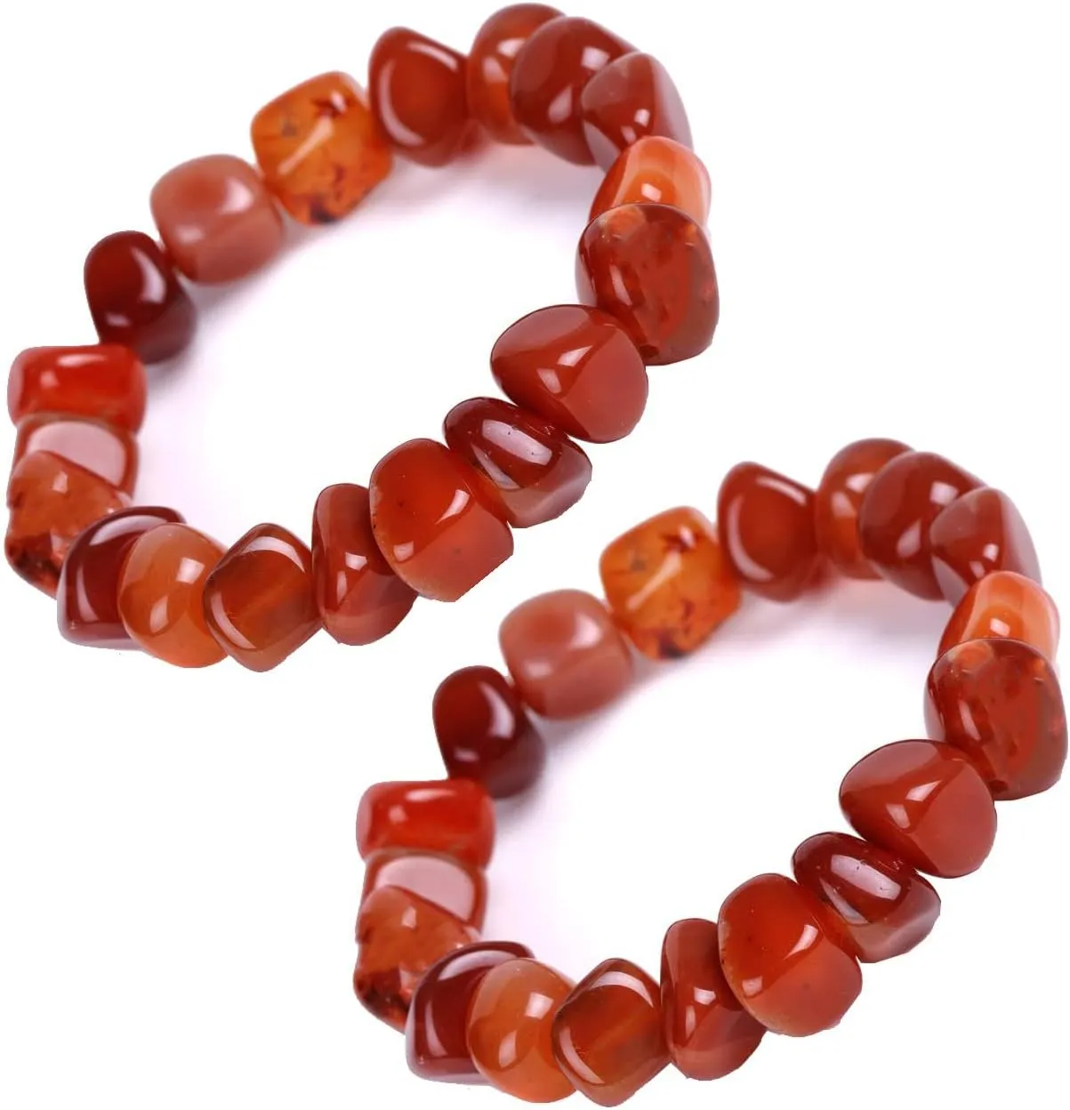 2 Pcs Carnelian Crystal Chip Beaded Stretch Bracelets For Women,Handmade Carnelian Natural Stone Charm Friendship Couples Matching Bracelets