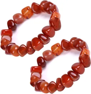 2 Pcs Carnelian Crystal Chip Beaded Stretch Bracelets For Women,Handmade Carnelian Natural Stone Charm Friendship Couples Matching Bracelets