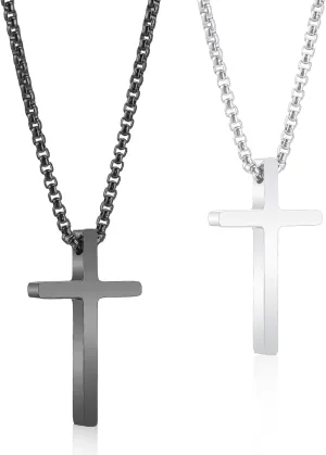 2 Pcs Cross Necklace 22 Inches Stainless Steel Bible Verse Cross Jewelry Silver Black Cross Pendant Gifts for Men Women Religious Christmas Easter Thanksgiving Day