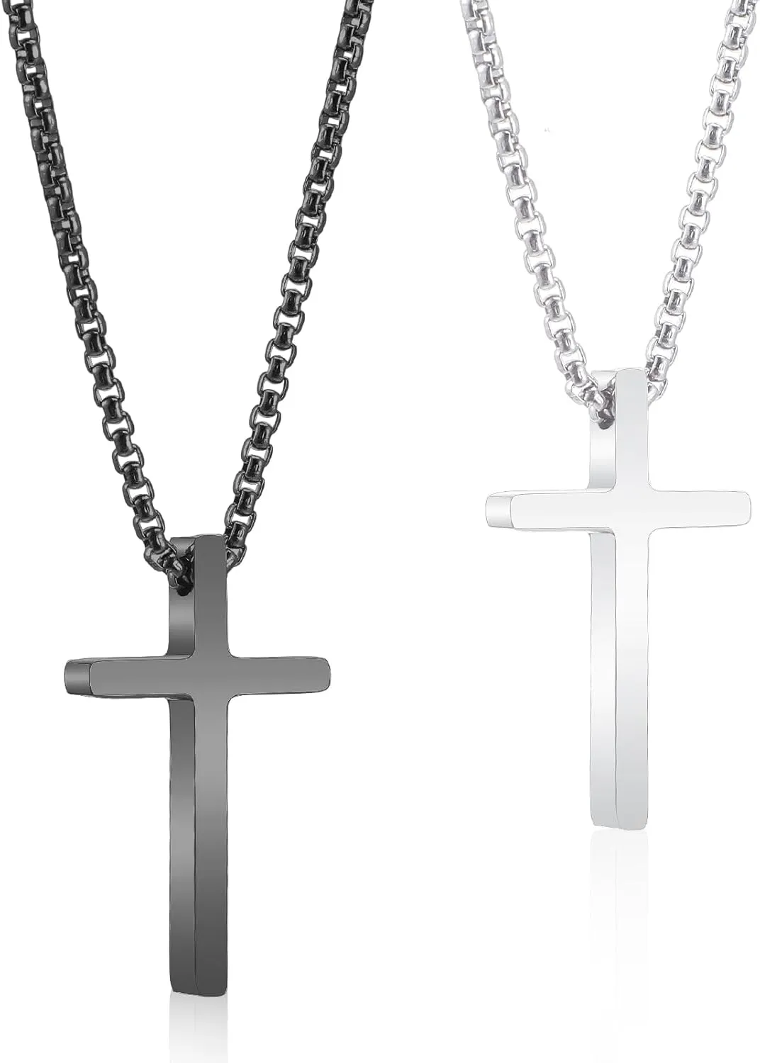 2 Pcs Cross Necklace 22 Inches Stainless Steel Bible Verse Cross Jewelry Silver Black Cross Pendant Gifts for Men Women Religious Christmas Easter Thanksgiving Day