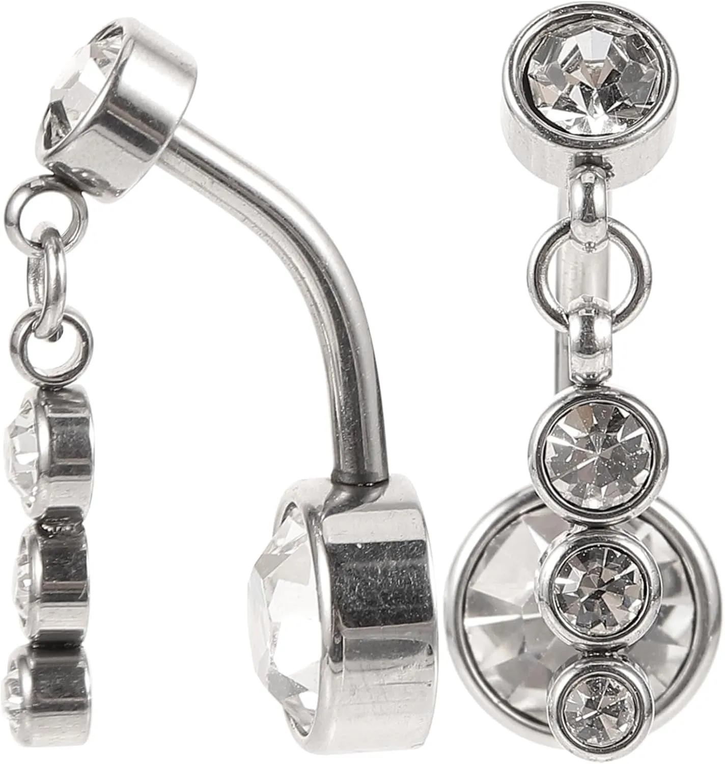 2 Piece Belly Button Ring Clip-on Navel Ring for Women Small Dangly Rhinestones