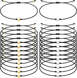 20 Pieces Silver Gold Heart Charm Bracelets Black String Adjustable Bracelet Braided Matching Bracelets Friendship Jewelry for Women Men