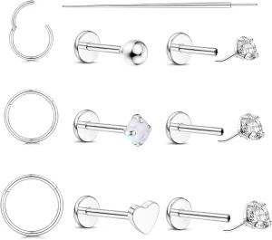20G/18G Nose Rings Studs for Women Men - 14K Gold Filled Flat Back Nose Studs Nose Ring Hoops Hypoallergenic Surgical Steel Threadless Push in CZ Helix Tragus Conch Nostril Cartilage Piercing Jewelry
