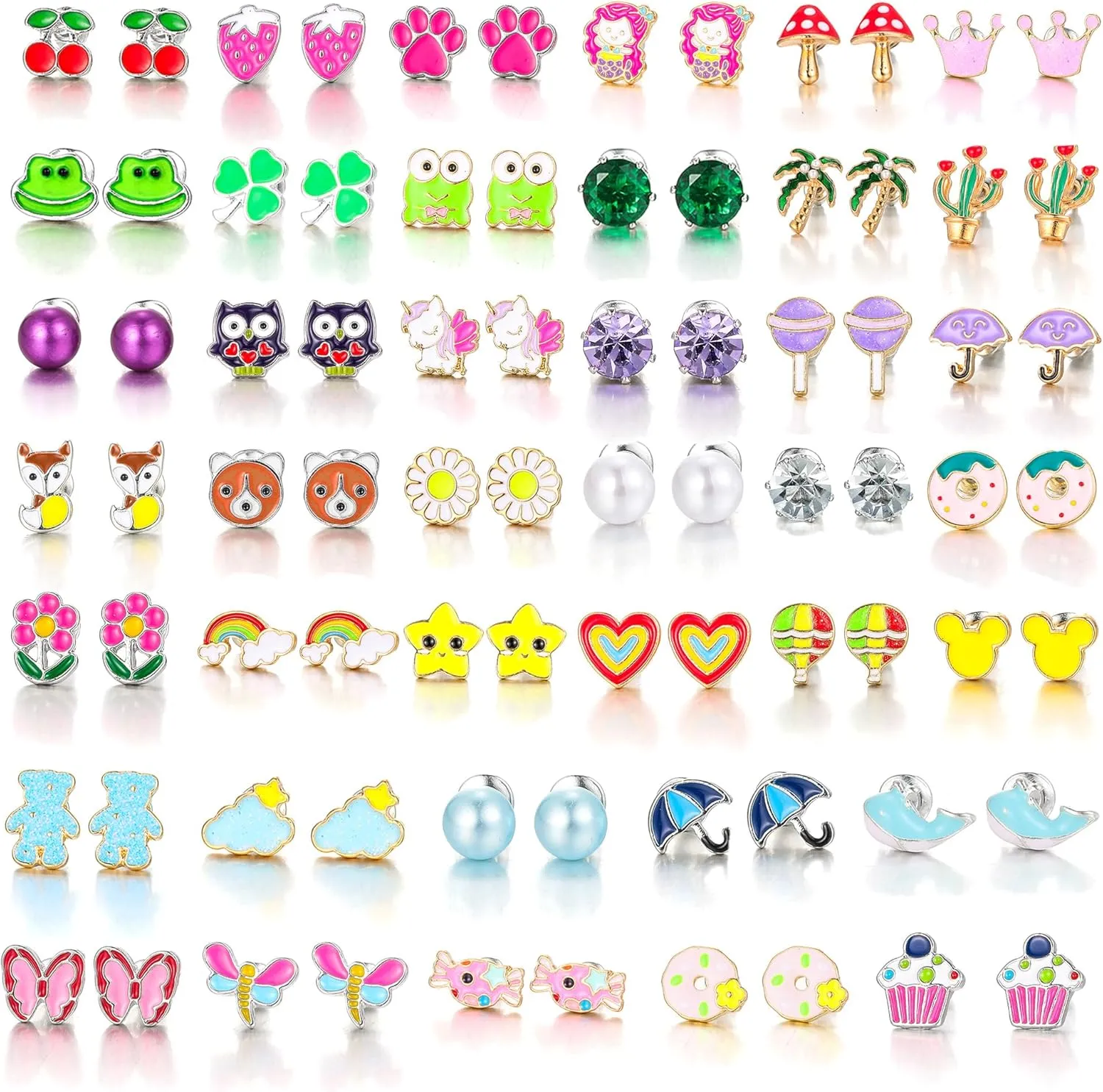 24/40 Pairs Cute Funny Hypoallergenic Stud Earrings Set for Women Sensitive Ears With Stainless Steel Mixed Style