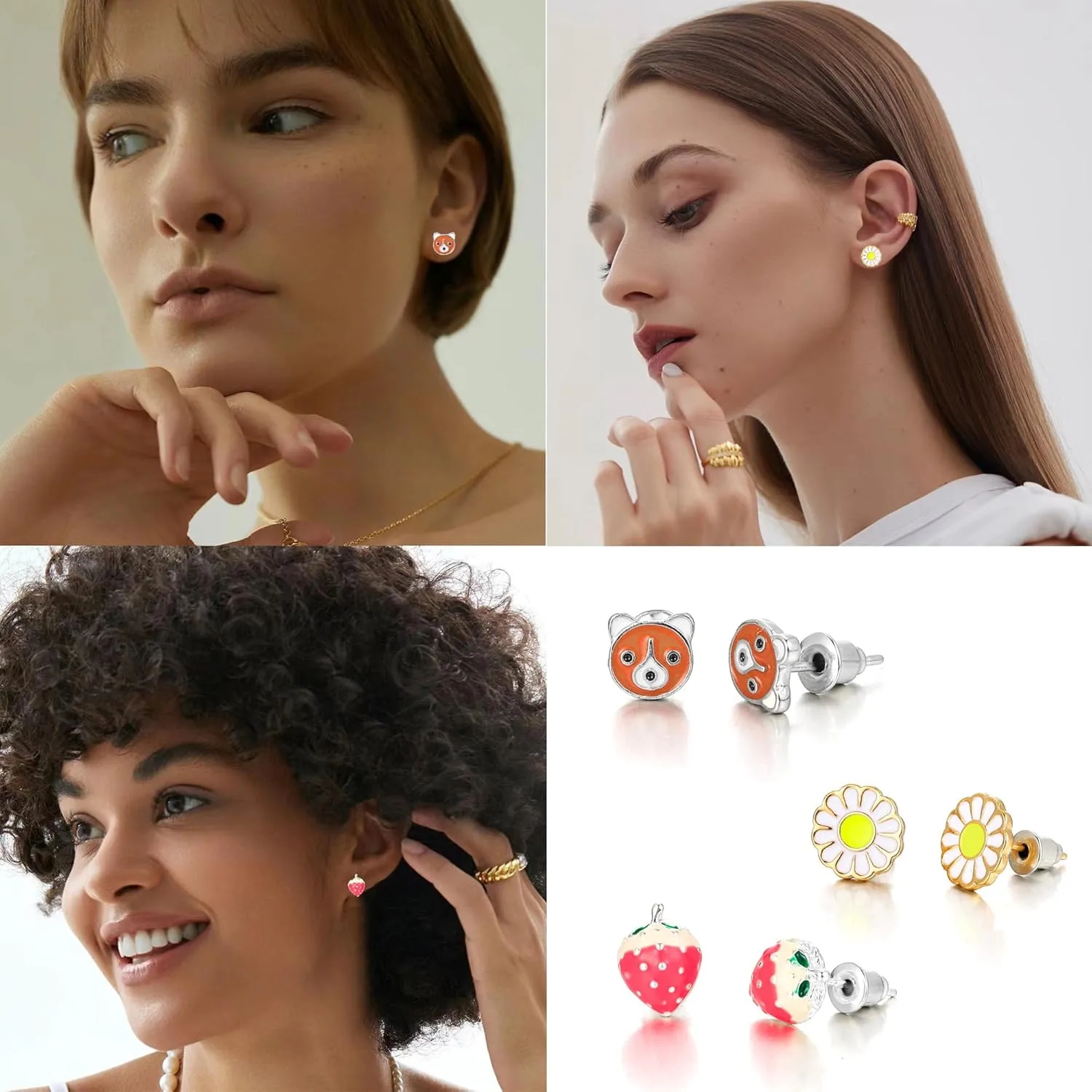 24/40 Pairs Cute Funny Hypoallergenic Stud Earrings Set for Women Sensitive Ears With Stainless Steel Mixed Style