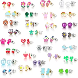 24/40 Pairs Cute Funny Hypoallergenic Stud Earrings Set for Women Sensitive Ears With Stainless Steel Mixed Style
