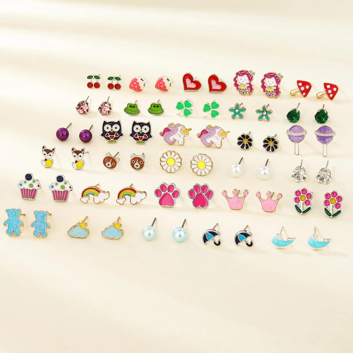 24/40 Pairs Cute Funny Hypoallergenic Stud Earrings Set for Women Sensitive Ears With Stainless Steel Mixed Style