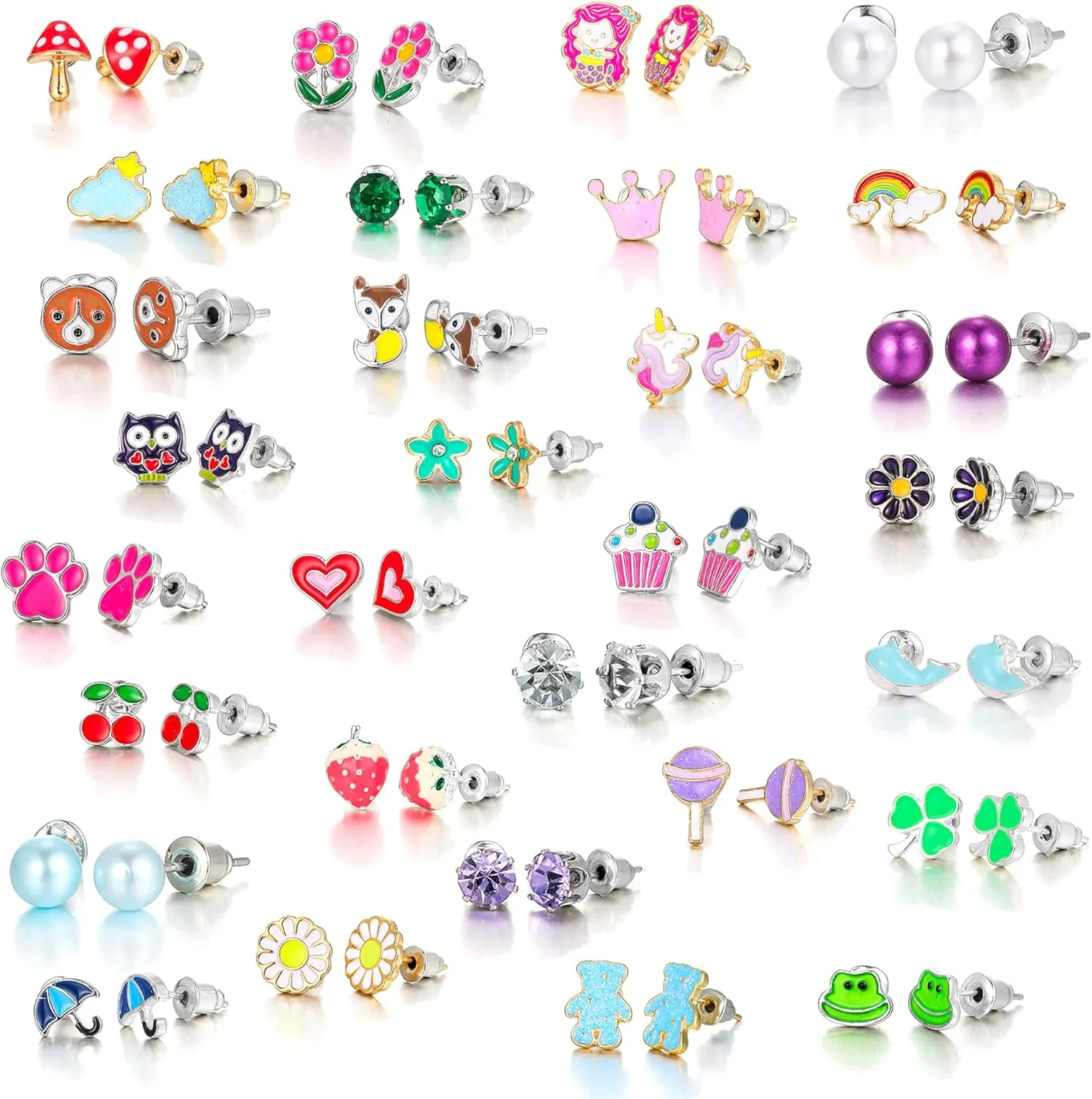 24/40 Pairs Cute Funny Hypoallergenic Stud Earrings Set for Women Sensitive Ears With Stainless Steel Mixed Style
