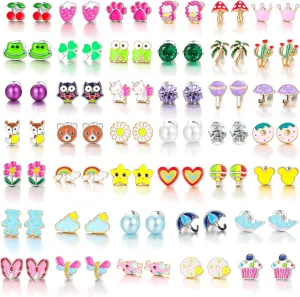 24/40 Pairs Cute Funny Hypoallergenic Stud Earrings Set for Women Sensitive Ears With Stainless Steel Mixed Style