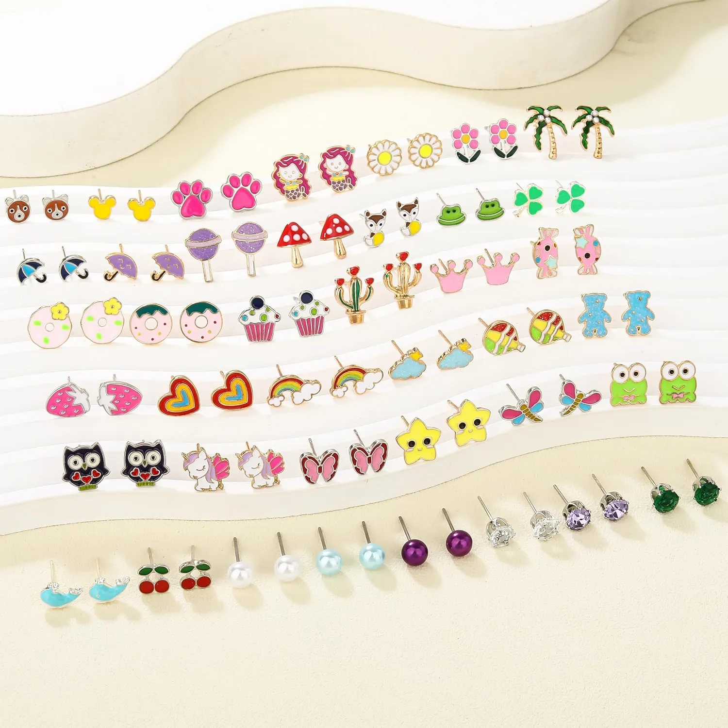 24/40 Pairs Cute Funny Hypoallergenic Stud Earrings Set for Women Sensitive Ears With Stainless Steel Mixed Style