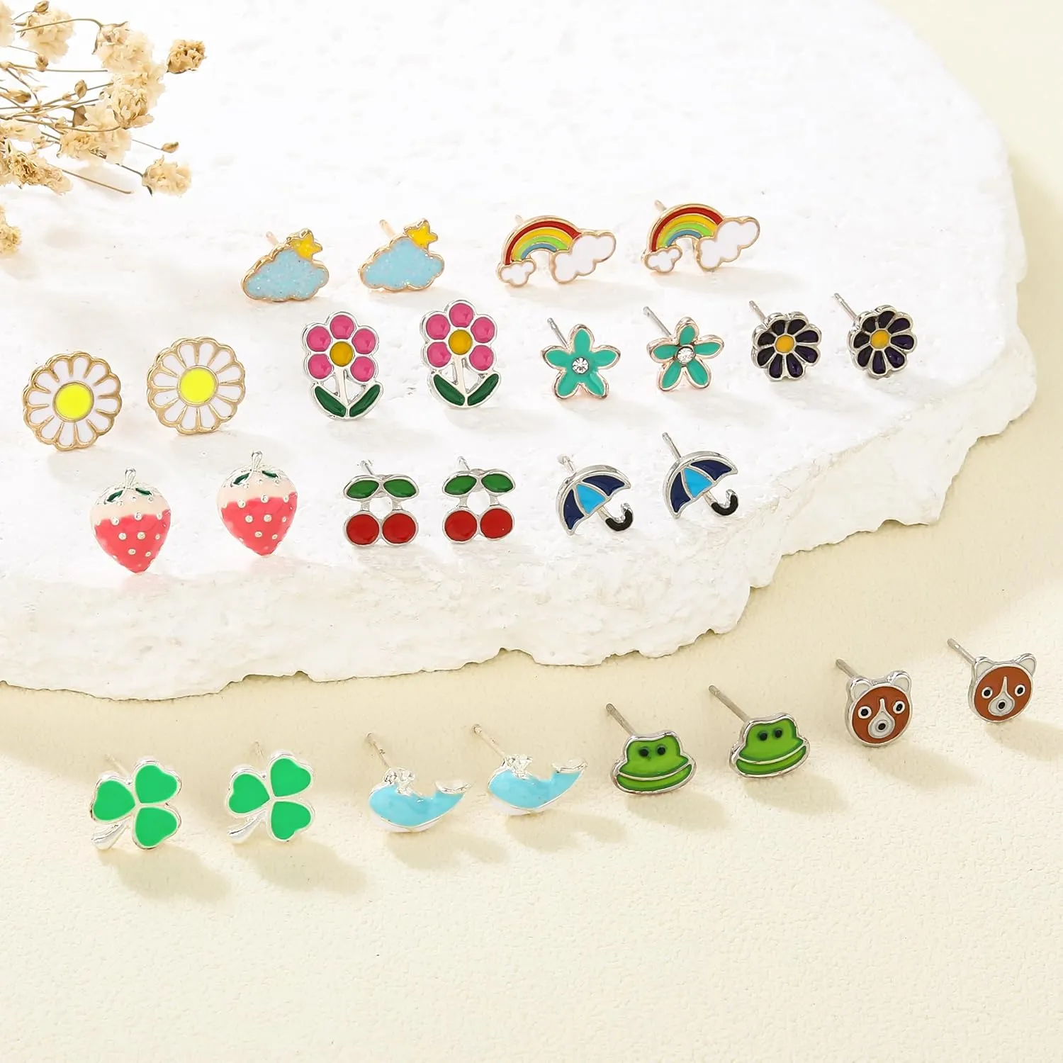 24/40 Pairs Cute Funny Hypoallergenic Stud Earrings Set for Women Sensitive Ears With Stainless Steel Mixed Style