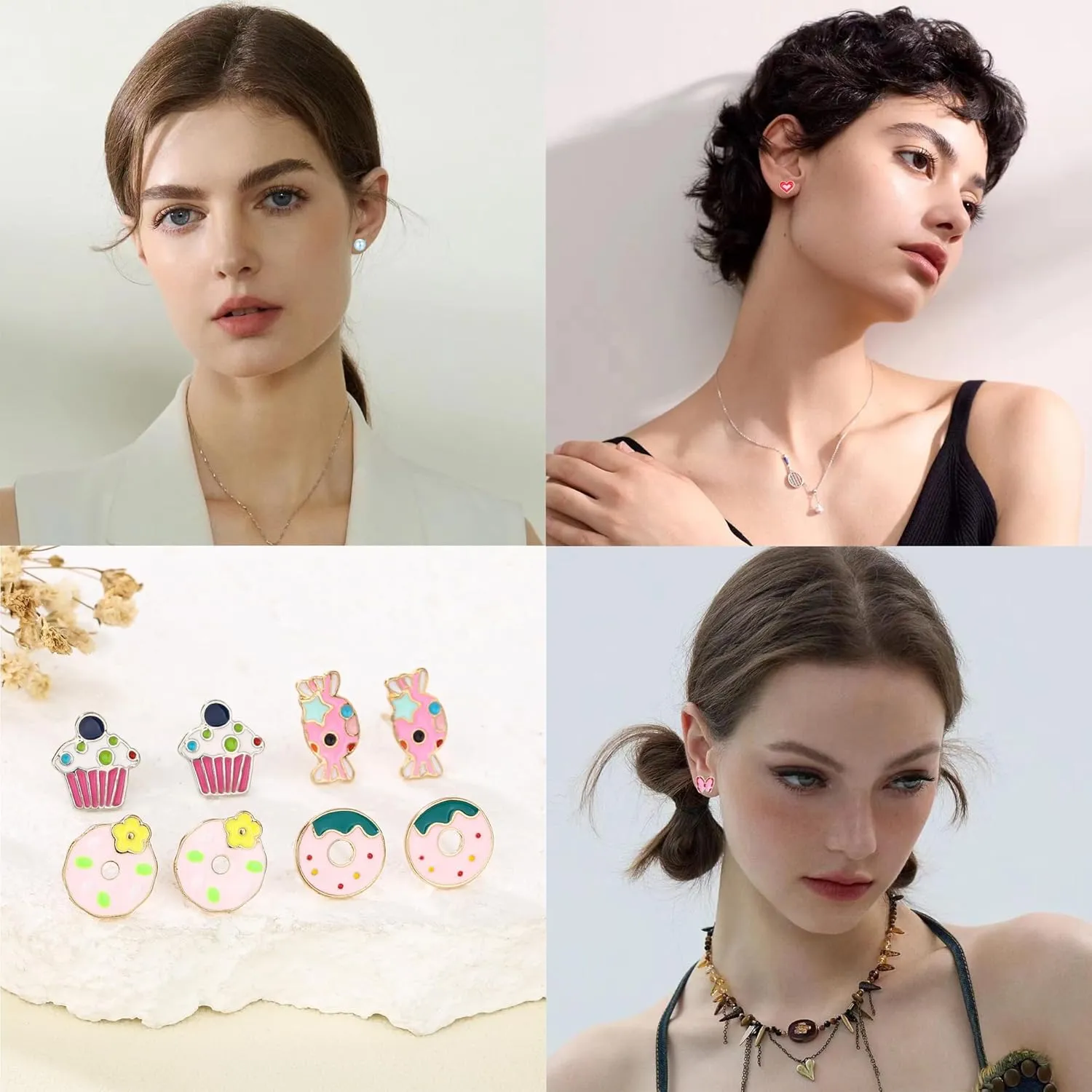 24/40 Pairs Cute Funny Hypoallergenic Stud Earrings Set for Women Sensitive Ears With Stainless Steel Mixed Style