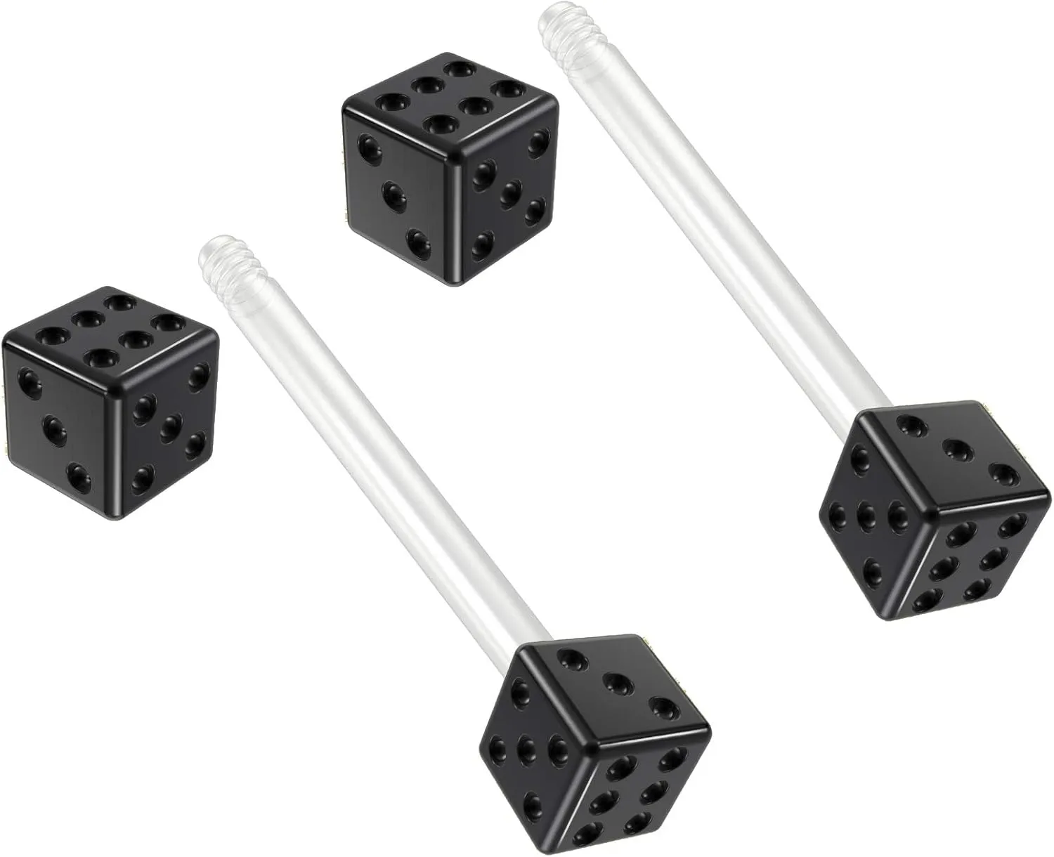 2pc 14g 1.6mm Flexible Tongue Rings Bioflex 14mm 9/16 Bioplast Barbell Ring Black Anodized Dice