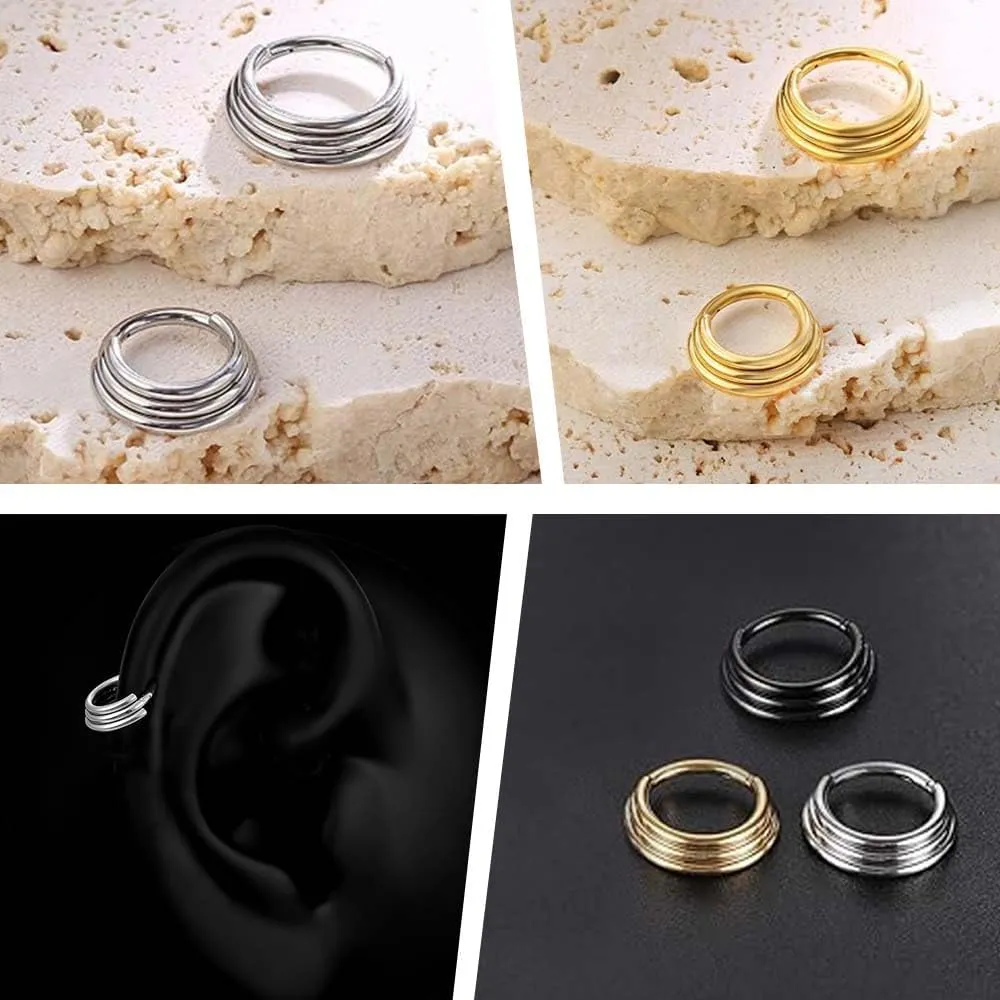 2Pcs 16G Nose Ring 316L Surgical Stessl Nose Piercing for Women Septum Rings Hoops,Hinged Segment Cartilage Clicker Hoop Earrings Lip Rings Piercing Jewelry for Women