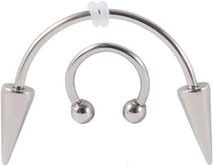2Pcs Vampire Fangs Piercing Teeth & Nose Septum Rings Set - Stainless Steel Smile & Spike Face Piercing Jewelry