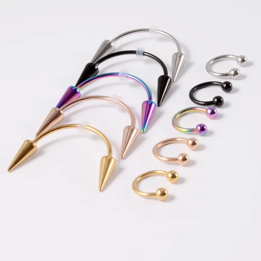 2Pcs Vampire Fangs Piercing Teeth & Nose Septum Rings Set - Stainless Steel Smile & Spike Face Piercing Jewelry