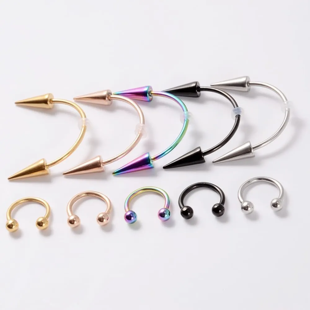 2Pcs Vampire Fangs Piercing Teeth & Nose Septum Rings Set - Stainless Steel Smile & Spike Face Piercing Jewelry