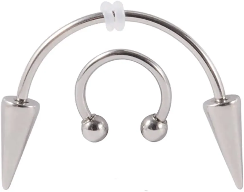 2Pcs Vampire Fangs Piercing Teeth & Nose Septum Rings Set - Stainless Steel Smile & Spike Face Piercing Jewelry