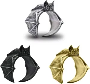 3 Pcs Gothic Bat Rings Vintage Knuckle Rings Gothic Bat Wing Ring Gold Silver Black Three Colors Adjustable Statement Ring Set Festival Party Jewelry for Women Men