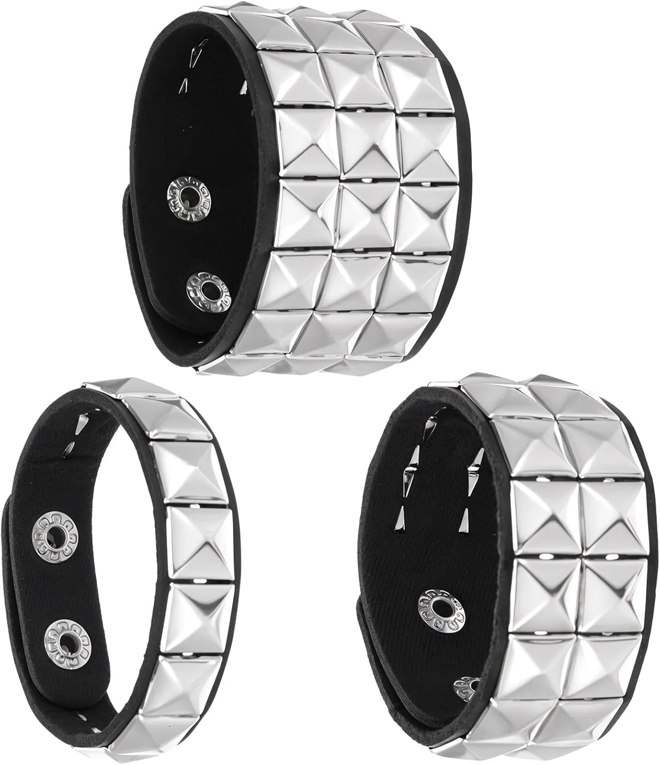 3 Pcs Punk Rock Leather Studded Bracelets for Men Women, Gothic Spike Cuff Bracelet Set for 80s 90s Emo Goth Jewelry Costume Accessories for Rocker Outfits