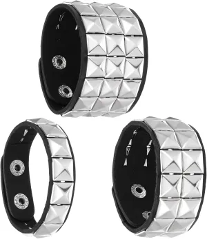 3 Pcs Punk Rock Leather Studded Bracelets for Men Women, Gothic Spike Cuff Bracelet Set for 80s 90s Emo Goth Jewelry Costume Accessories for Rocker Outfits