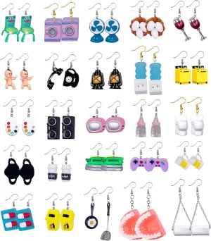 30-40 Pairs Weird Cute Funny Earrings Gummy Bear Duck Mushroom Fruit Flowers Drop Dangle Earrings for Women Aesthetic Earrings Food Animal Earrings Bulk
