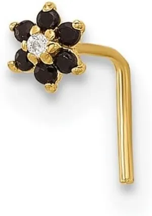 3.15mm 14k Solid Gold Black and White CZ Simulated Diamond Flower Nose Post Stud Earring for Women