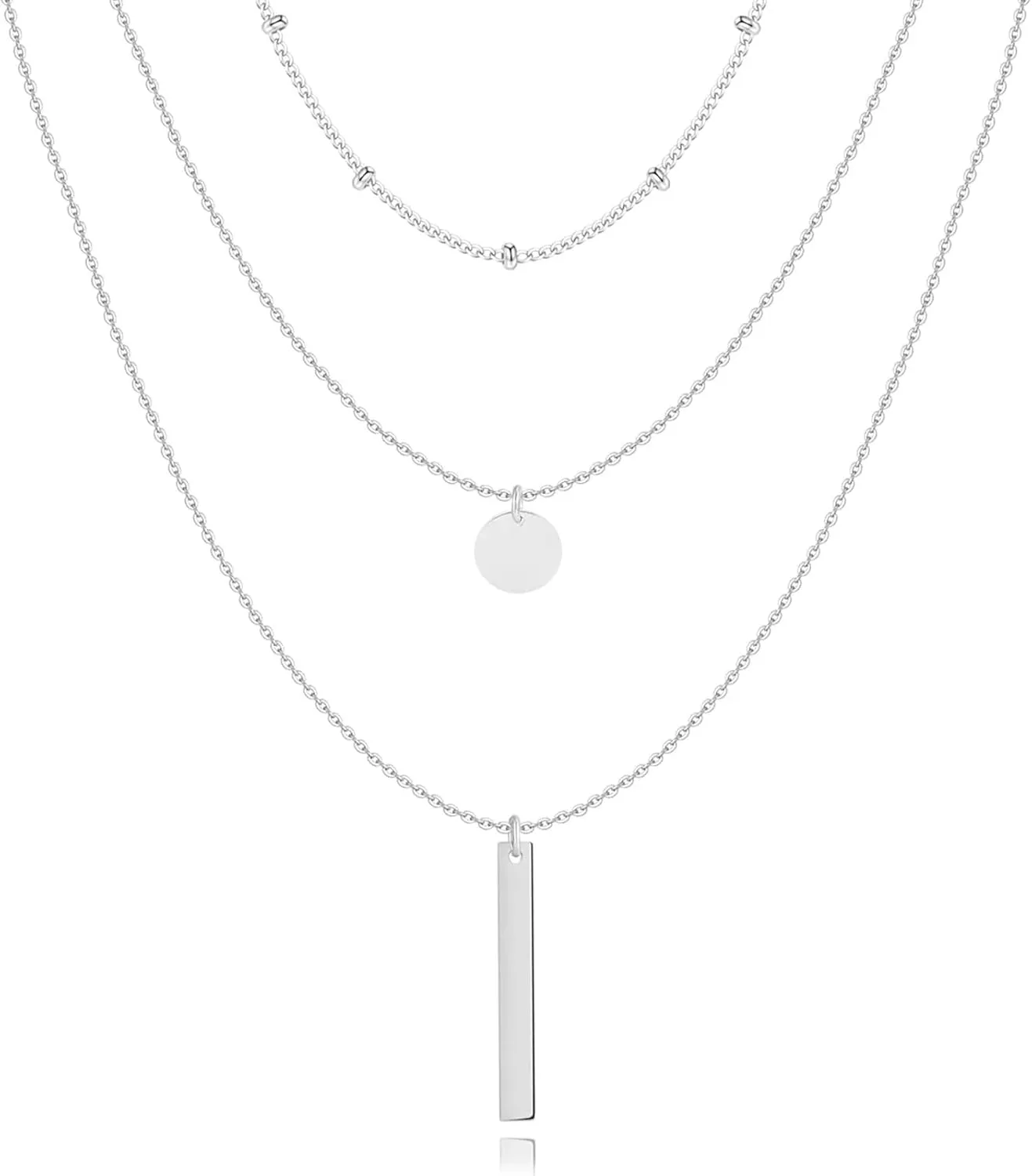 3PCS 18K Gold Plated Layered Necklaces for Women, Bead Coin Bar Pendant Necklace Set- Chain, Choker & Layered Snake Necklaces -Dainty Gold/Silver Choker Necklace for Women Trendy with a Gift Box