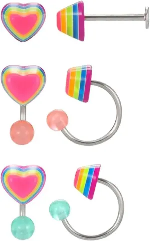3PS 16G Star/Heart Body Piercing Jewelry Cute Colorful Nose Rings and Lip Rings Set Neon Labret Stud Piercing Jewelry
