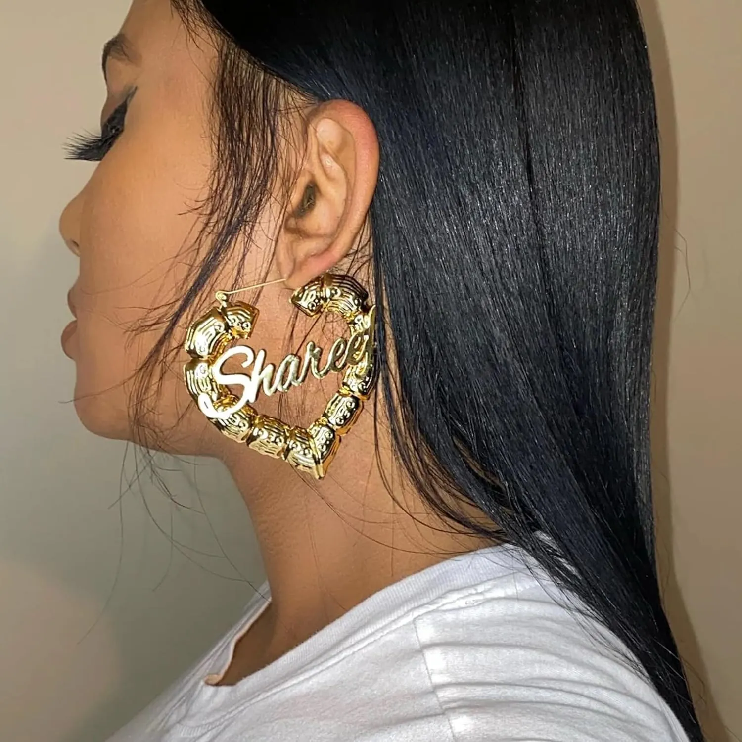 3UMeter Custom Bamboo Earrings for Women 18K Gold Plated Name Earrings Personalized Fashion Jewelry Gifts