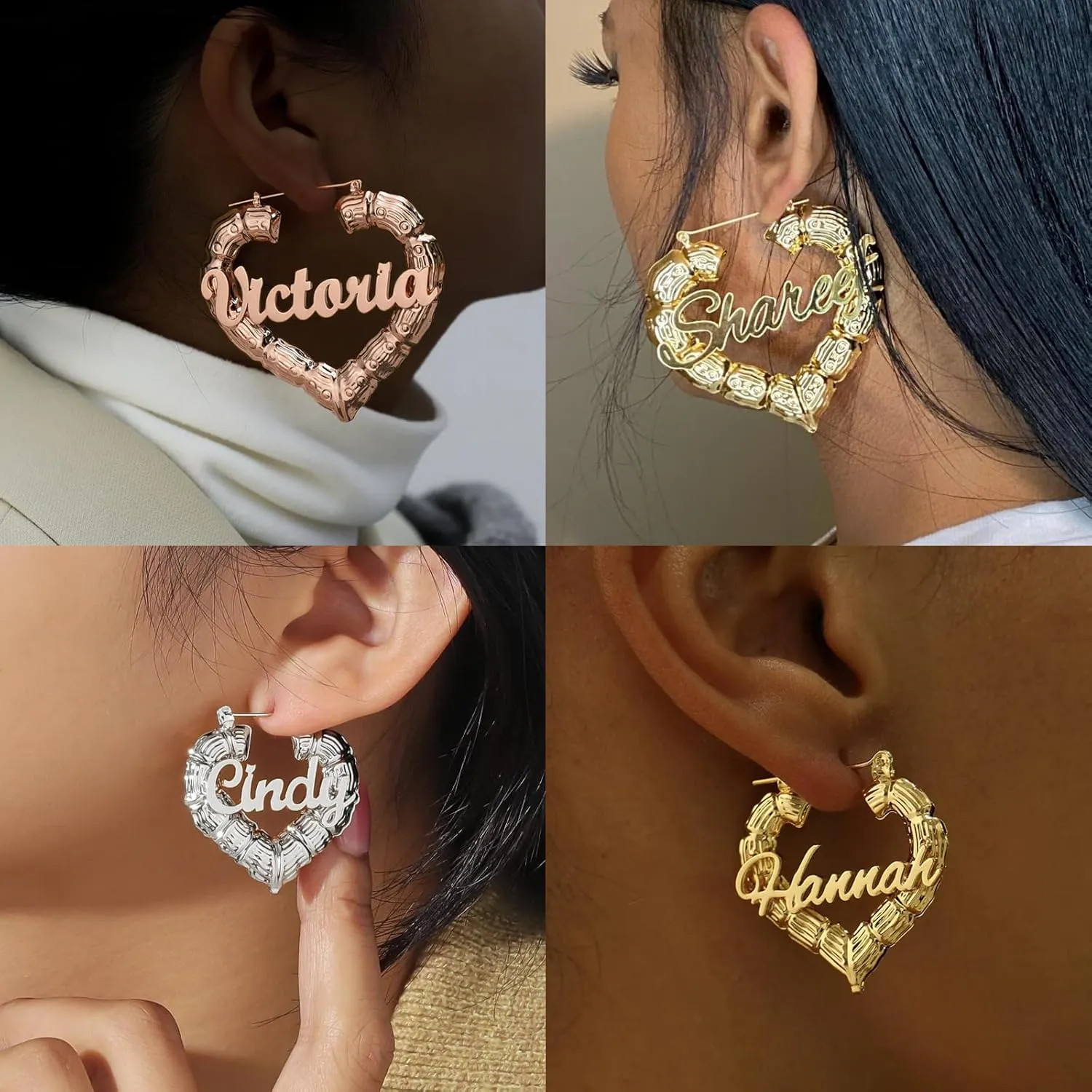 3UMeter Custom Bamboo Earrings for Women 18K Gold Plated Name Earrings Personalized Fashion Jewelry Gifts