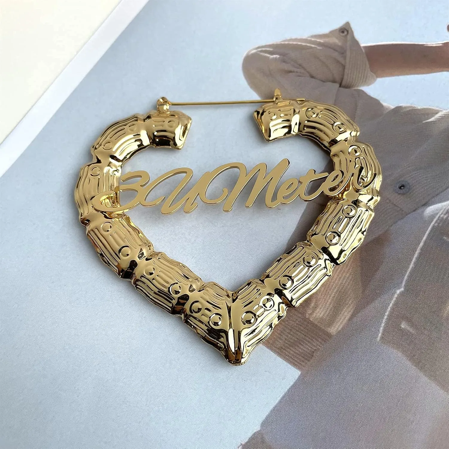 3UMeter Custom Bamboo Earrings for Women 18K Gold Plated Name Earrings Personalized Fashion Jewelry Gifts
