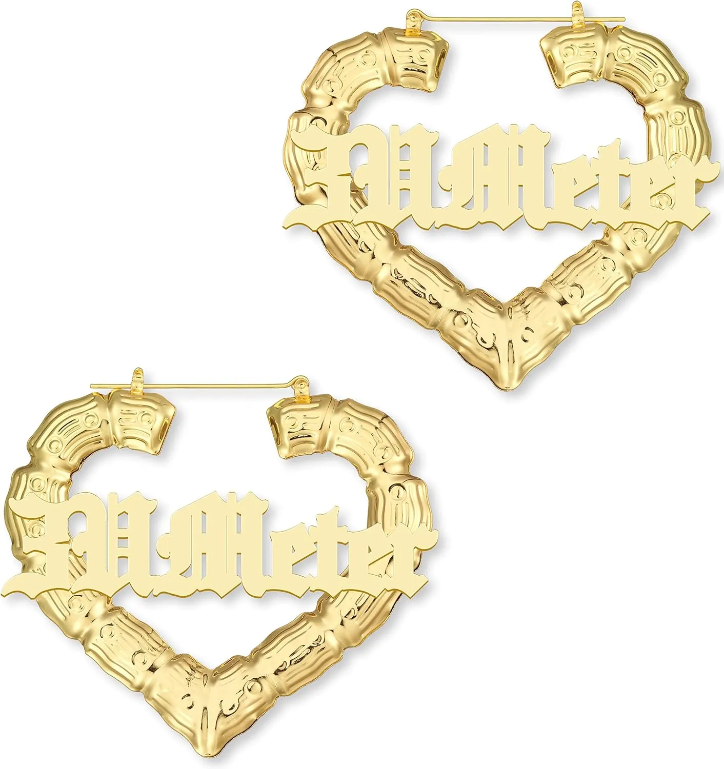 3UMeter Custom Bamboo Earrings for Women 18K Gold Plated Name Earrings Personalized Fashion Jewelry Gifts
