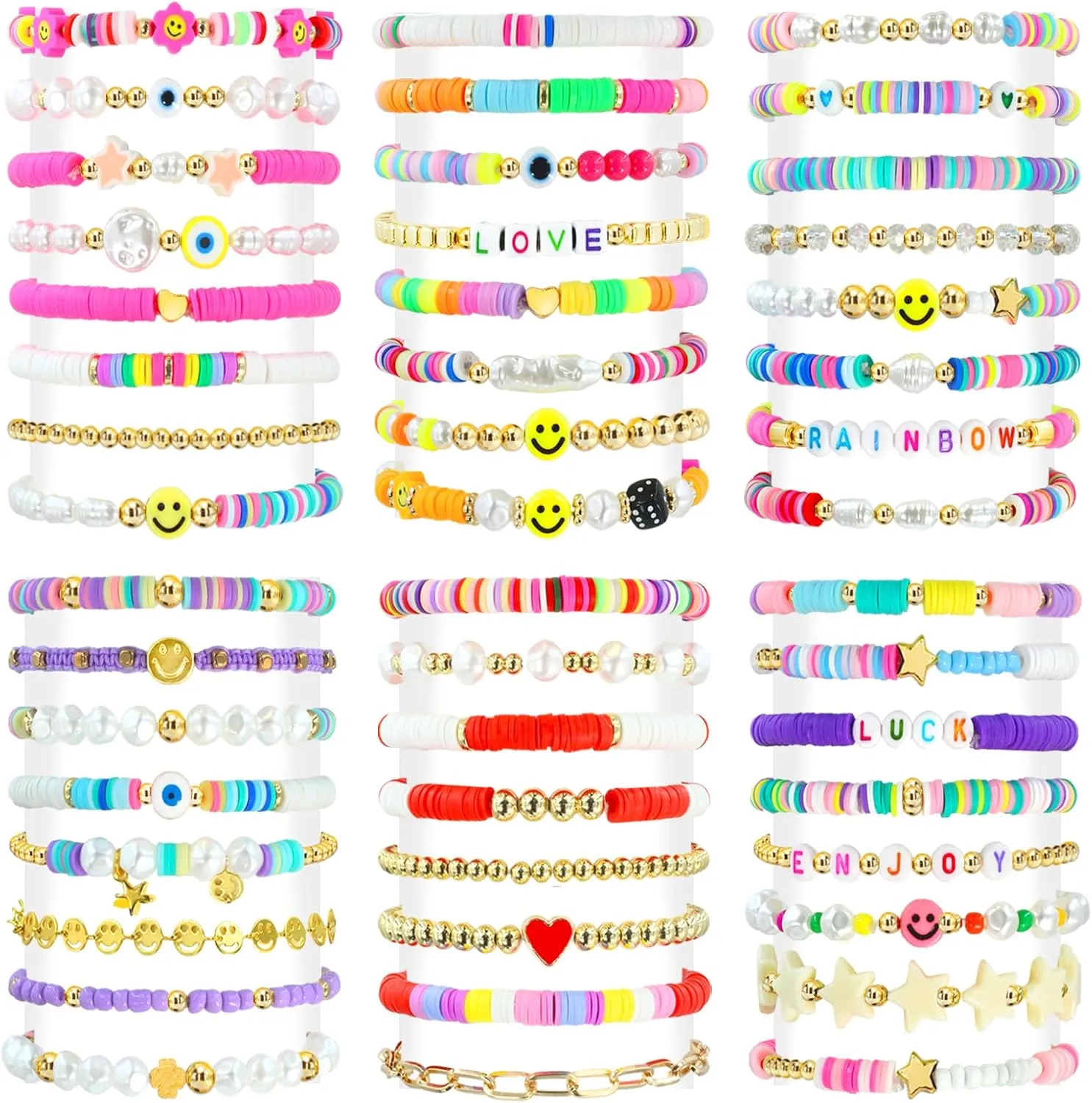 48 Pcs Surfer Heishi Bracelets Clay Beaded Bracelet Stackable Rainbow Friendship Preppy Bracelets Beach Summer Jewelry for Women