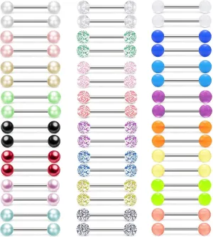 48Pcs 14G Glow in Dark Flexible Stainless Steel Straight Tongue Barbell Nipple Ring Retainer Piercing Jewelry for Women Men 16mm Bar
