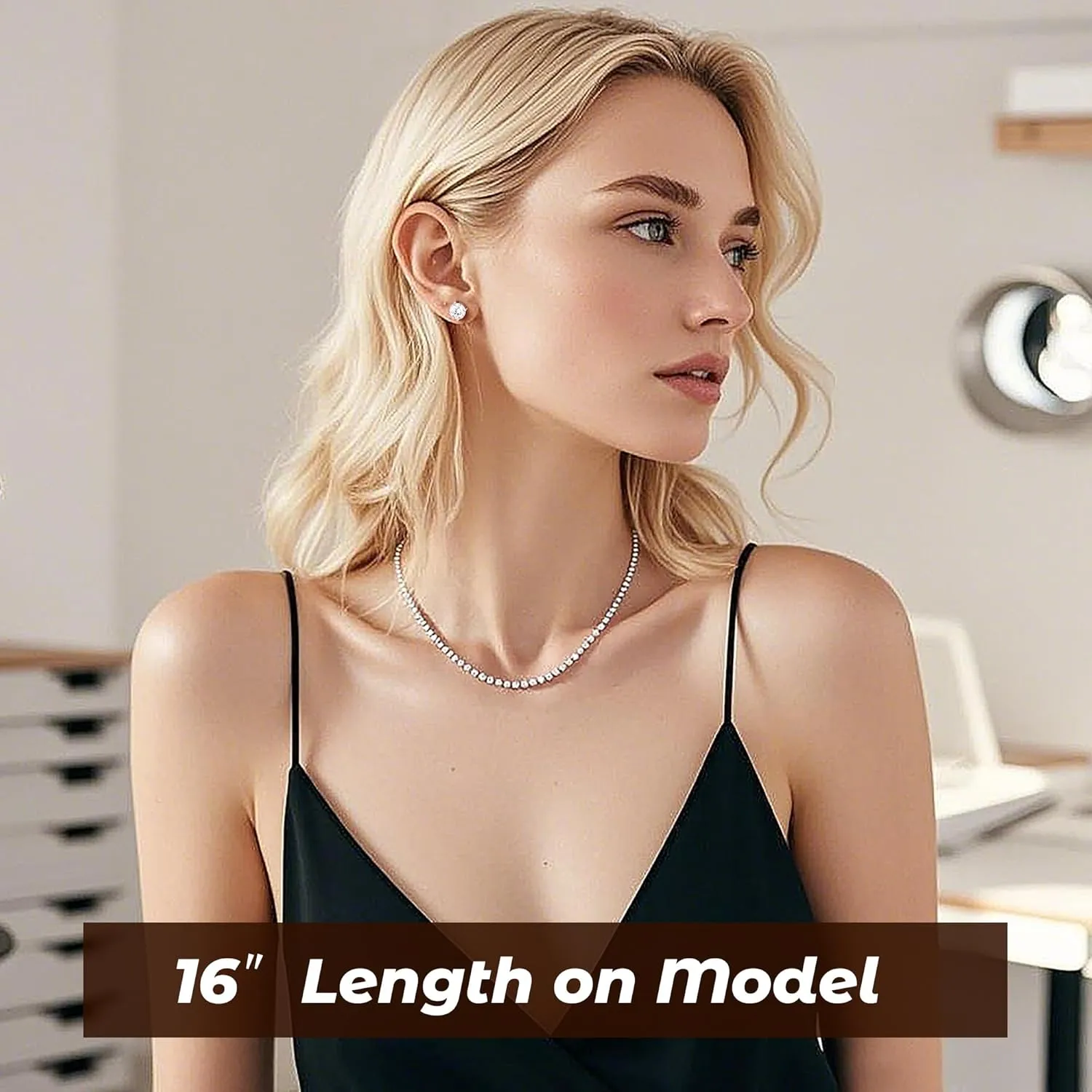 4mm Tennis Necklace for Women - 18K White Gold Plated Hypoallergenic, Round 5A Cubic Zirconia Faux Diamond Tennis Chain, 16/18/20/22 Inch for Men and Women