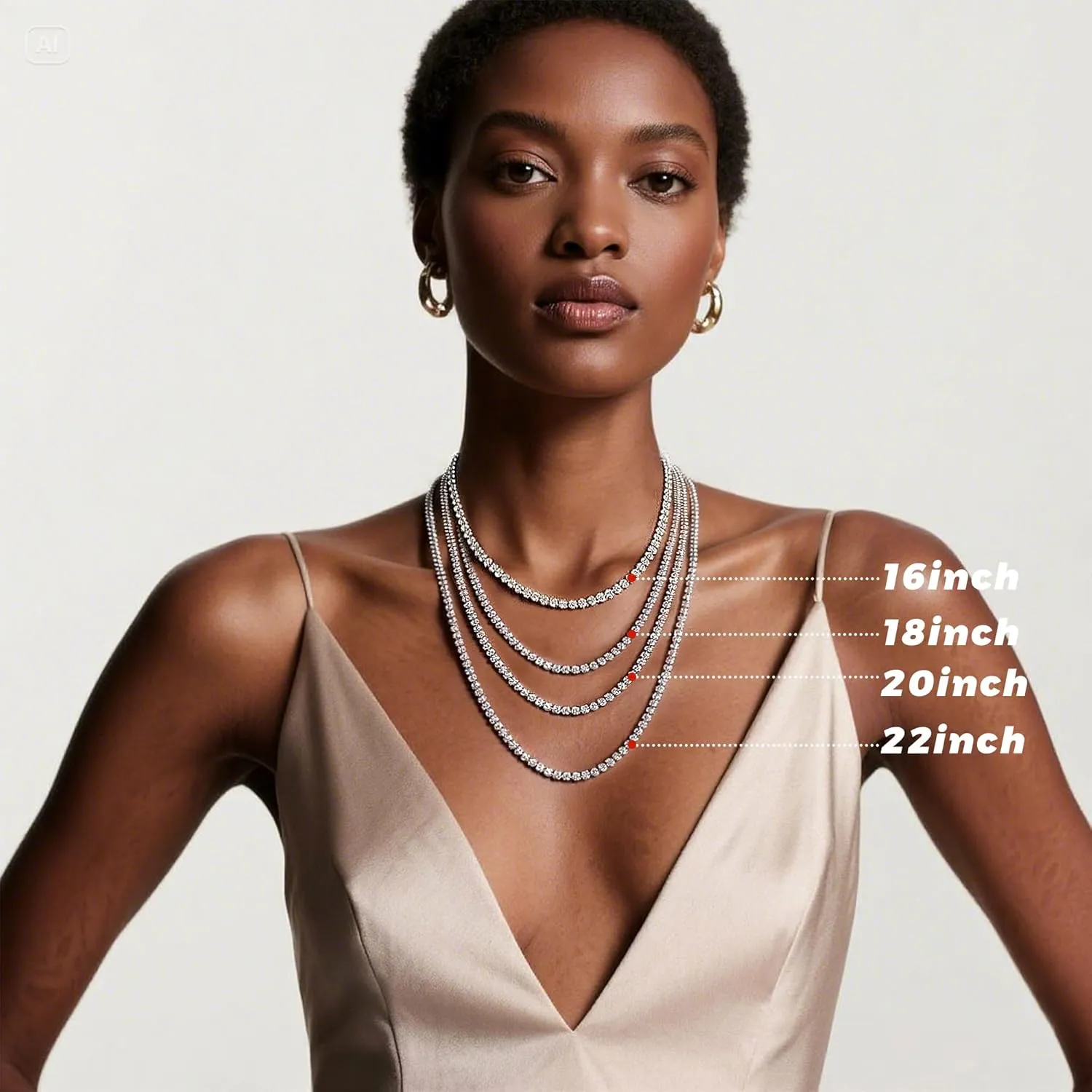 4mm Tennis Necklace for Women - 18K White Gold Plated Hypoallergenic, Round 5A Cubic Zirconia Faux Diamond Tennis Chain, 16/18/20/22 Inch for Men and Women