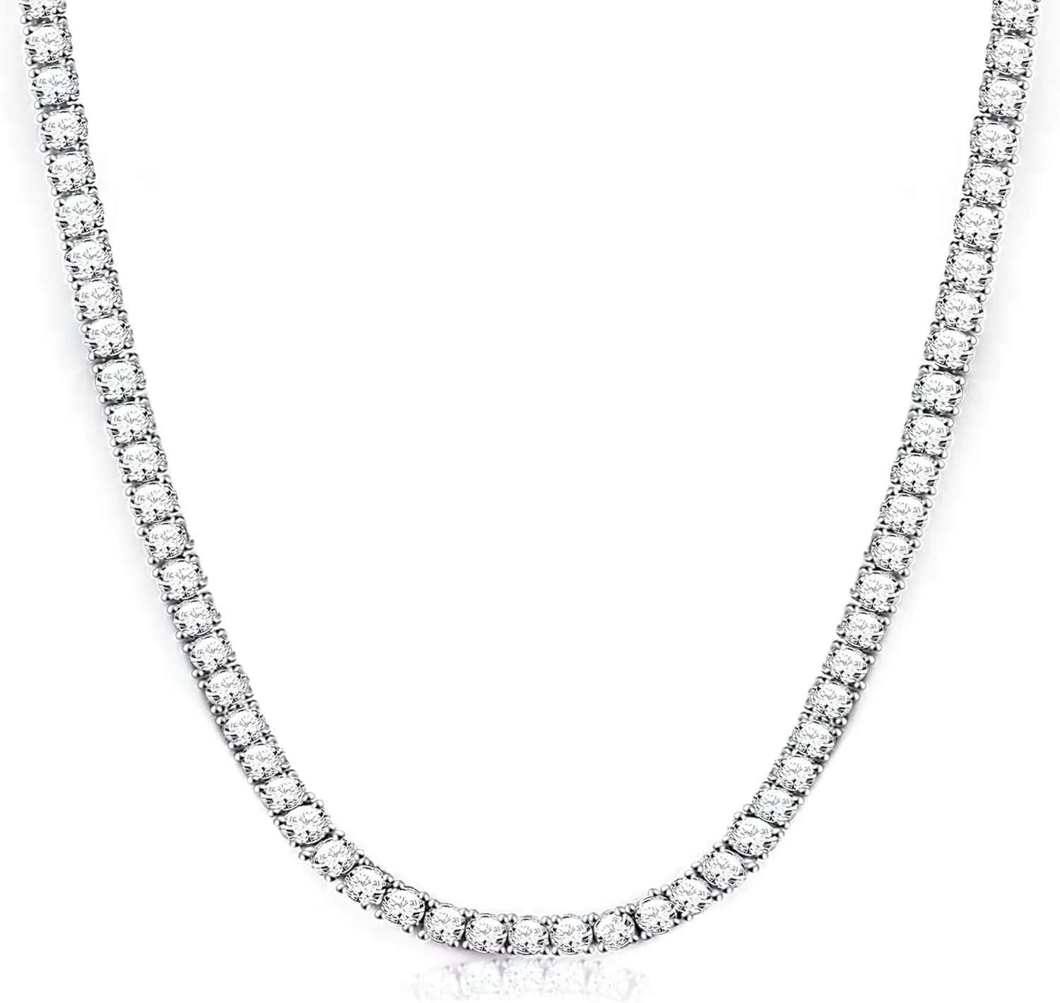 4mm Tennis Necklace for Women - 18K White Gold Plated Hypoallergenic, Round 5A Cubic Zirconia Faux Diamond Tennis Chain, 16/18/20/22 Inch for Men and Women