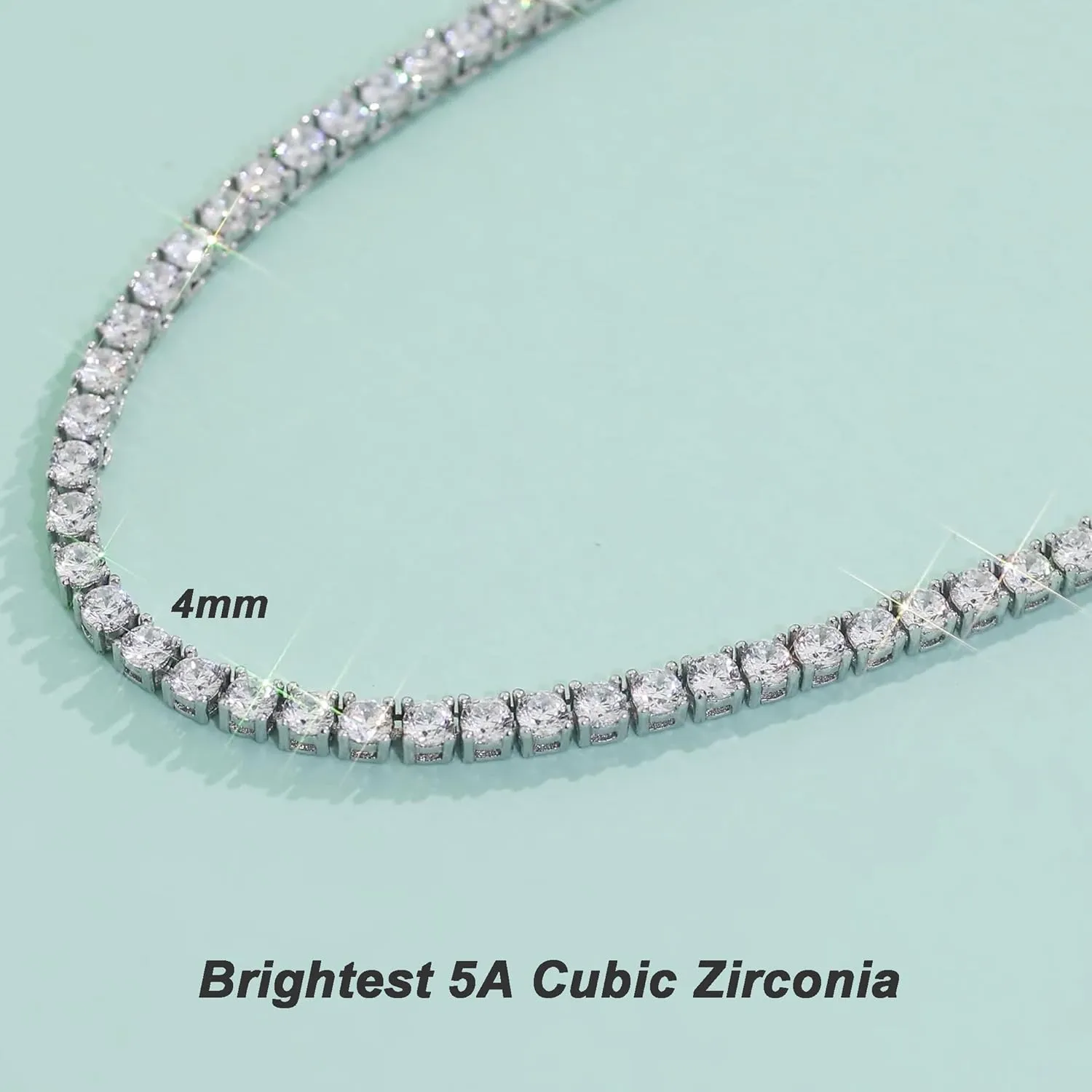 4mm Tennis Necklace for Women - 18K White Gold Plated Hypoallergenic, Round 5A Cubic Zirconia Faux Diamond Tennis Chain, 16/18/20/22 Inch for Men and Women