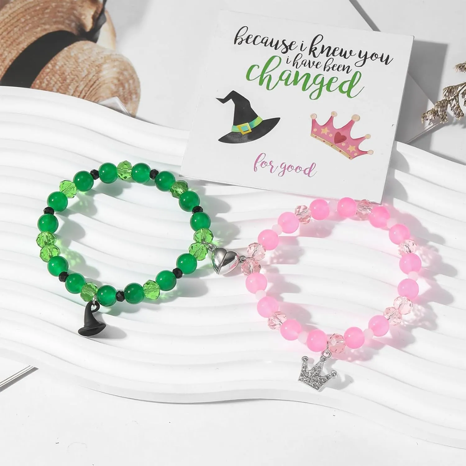 4PC Elphaba Galinda Friendship Matching Bracelets BFF Couples Accessories Crown Witch Hat Matching Bracelets Christmas Valentine's Party Dress Deco Set