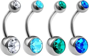 4Pcs Titanium G23 14g Navel Rings Piercing Jewelry 8mm 5mm Clear Aquamarine Blue Zircon Sapphire Crystal Ball More Choices