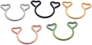 5 PCS Heart Body Rings Non Piercing for Women Stainless Steel Rose Gold Silver Black Clip On Rings - Non-Piercing Cute Hoop