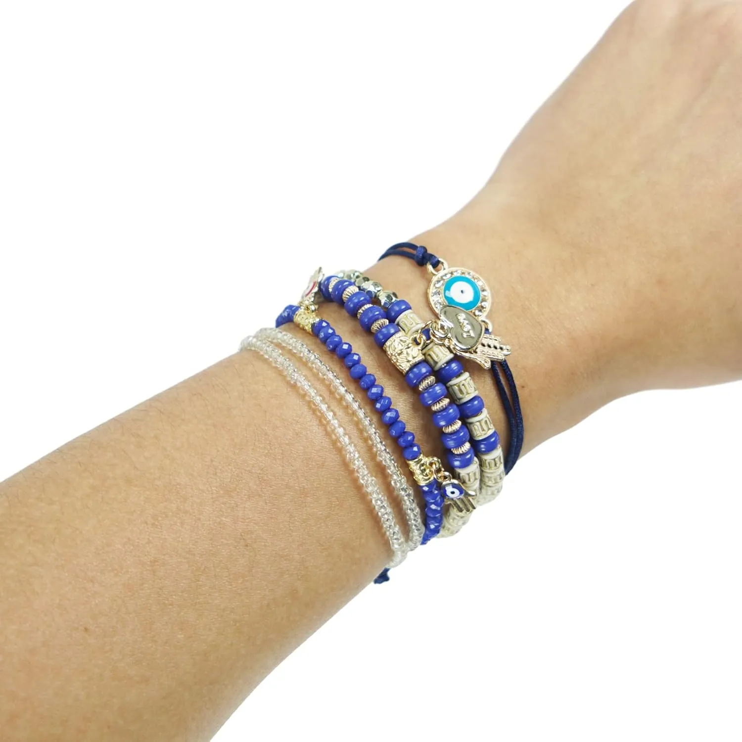 5Pcs/Set Bohemian Stretch Beaded Bracelets Multi Layer Evil Eye Hand Bracelet Bohemian Stretch Stackable Handmade Multi Color Lucky Beads Bracelets