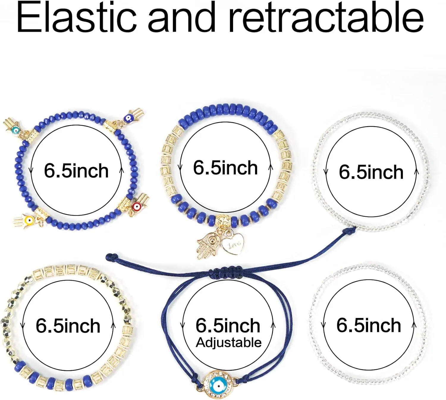 5Pcs/Set Bohemian Stretch Beaded Bracelets Multi Layer Evil Eye Hand Bracelet Bohemian Stretch Stackable Handmade Multi Color Lucky Beads Bracelets